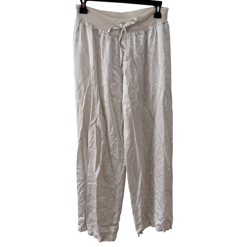 PJ Harlow Lounge Pants Size S Champagne Jolie Satin Rayon Wide Leg Drawstring